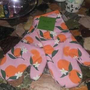 Kate Spade Pink and Orange Fruit Oven Mitts